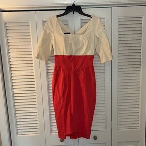Hybrid Apparel Two-Tone Red and Cream Midi Dress